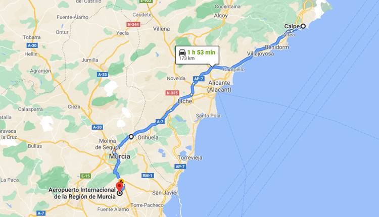 How to go from the Murcia Region International Airport to Calpe?