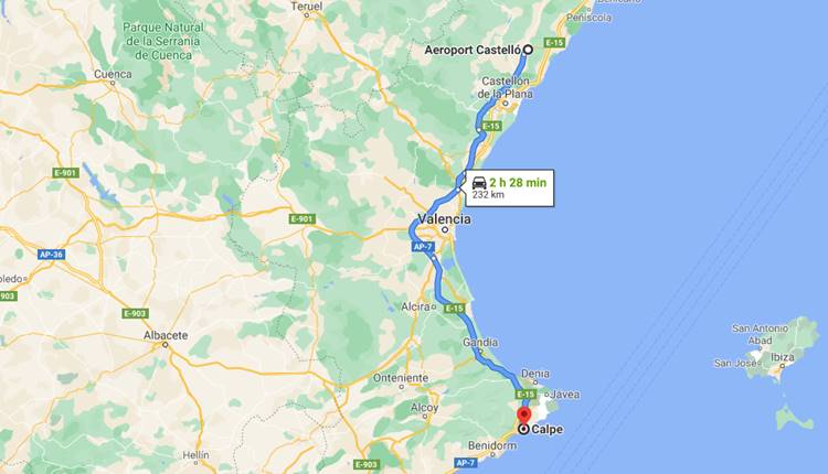 How to go from Castellón Airport to Calpe?