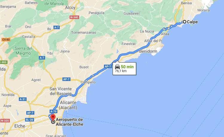 How to go from Alicante Airport to Calpe?