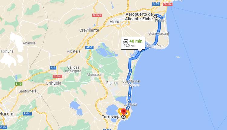 How far is torrevieja from alicante airport