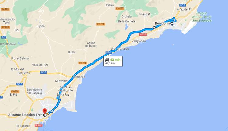 ¿Cómo llegar de la estación del tren de Alicante a Benidorm?