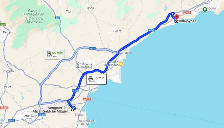 ¿Cómo llegar en taxi del aeropuerto de Alicante a Villajoyosa?