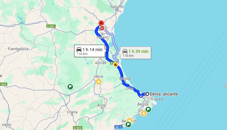 How to get from Valencia airport to Denia?