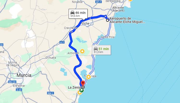 How to get from Alicante airport to La Zenia in Orihuela Costa?