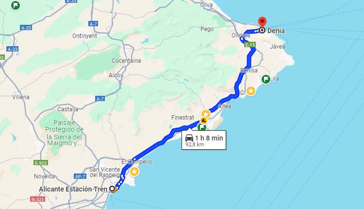 How do you get to Denia from the Alicante AVE train station?